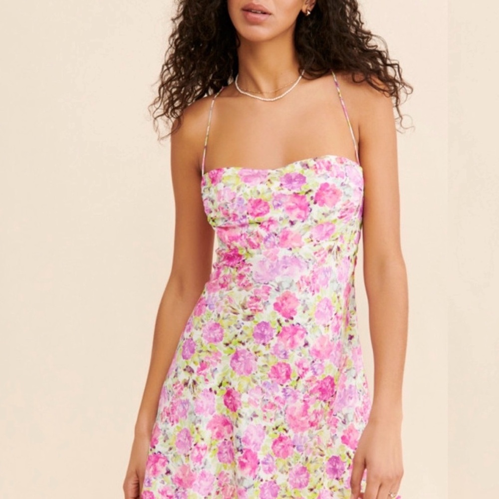 NWT For Love And Lemons Paulina Spaghetti Straps Pink Mini Dress Size M - Picture 9 of 11